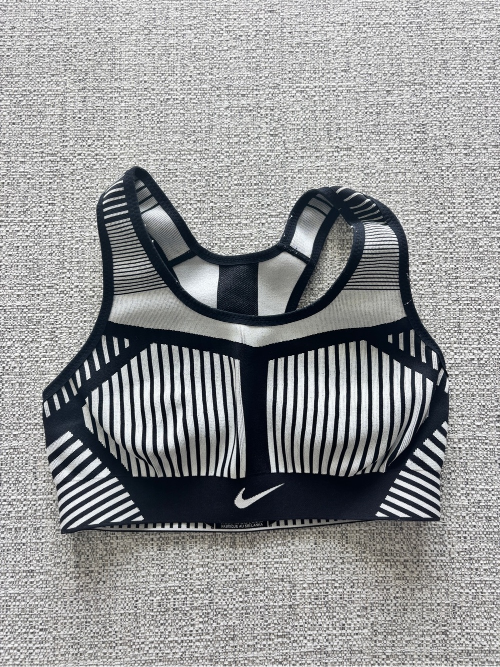 Nike Black & White Striped High-Support Sports Bra